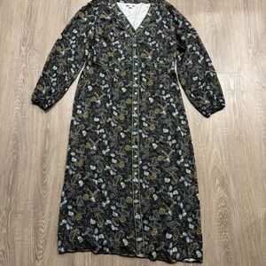 J. Jill Black Moonlit Paisley Long Sleeve Border-Printed Seamed-Waist Maxi Dress